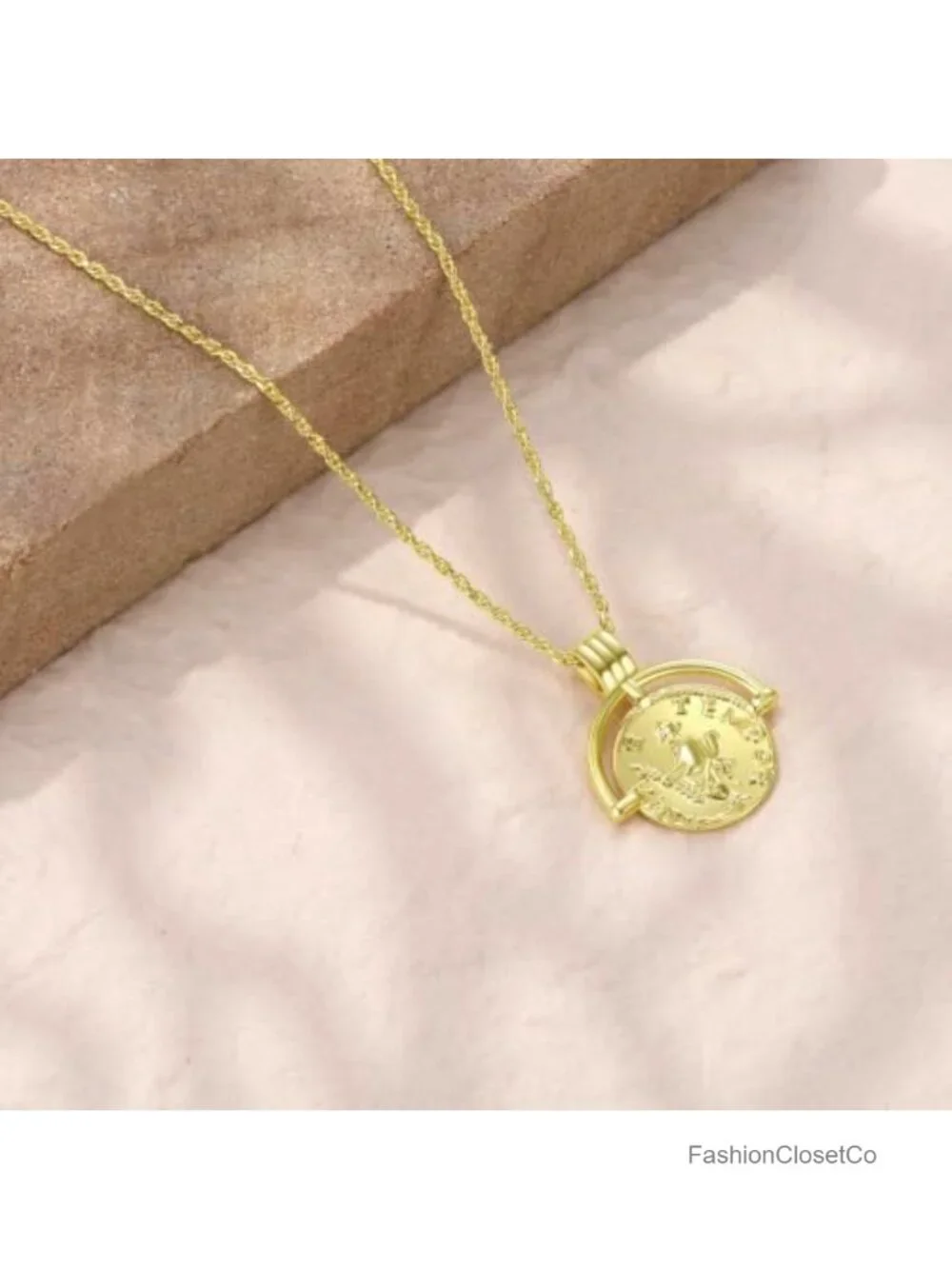 18k Gold Plated Layered Choker Necklace with Roman Coin Pendant